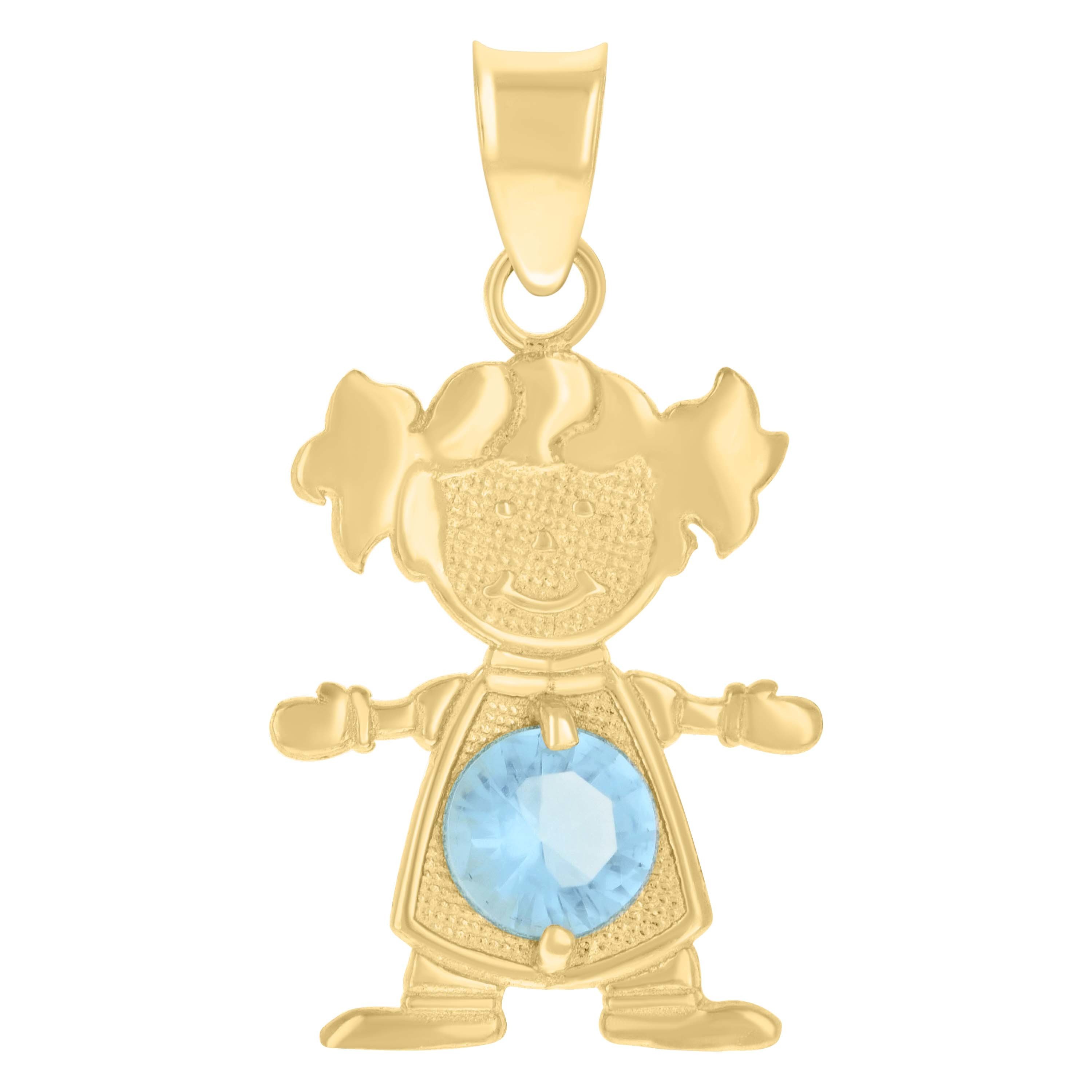10kt 10k Yellow Gold Women Blue Cubiczirconia Girl Birthstone Baby Charm Pendant